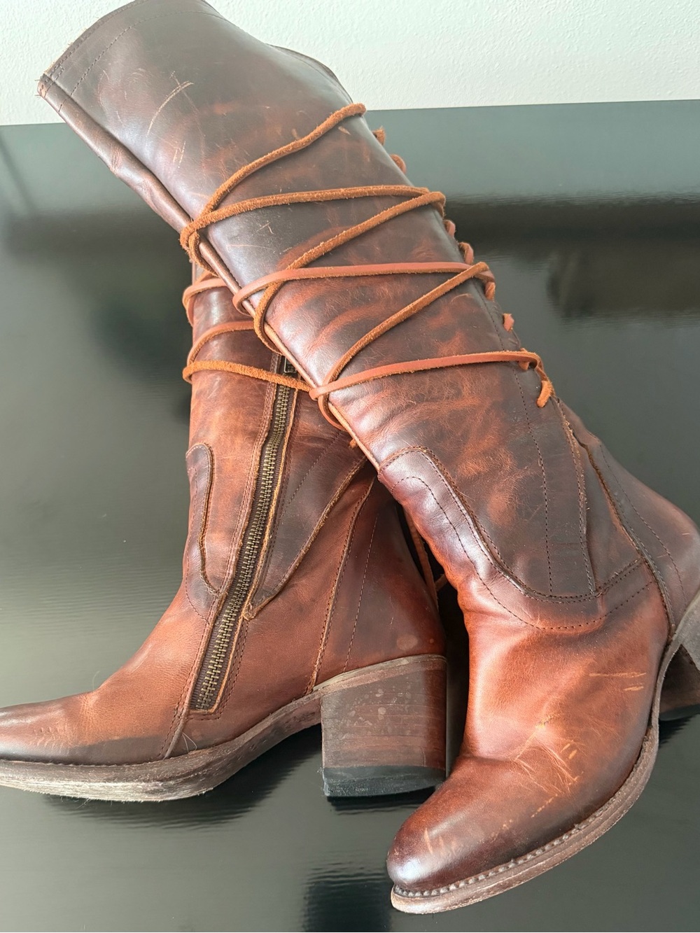 Freebird by Steven Brown Leather Lace-Up Mid-Calf Boots